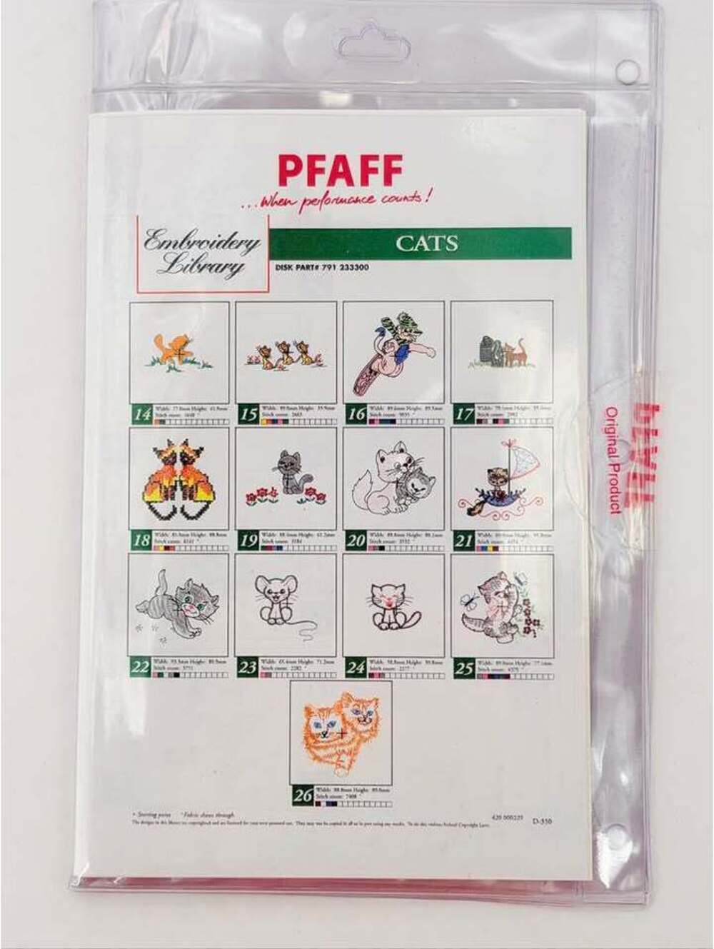 Pfaff Embroidery Library Cats Disk Part# 791 233300
